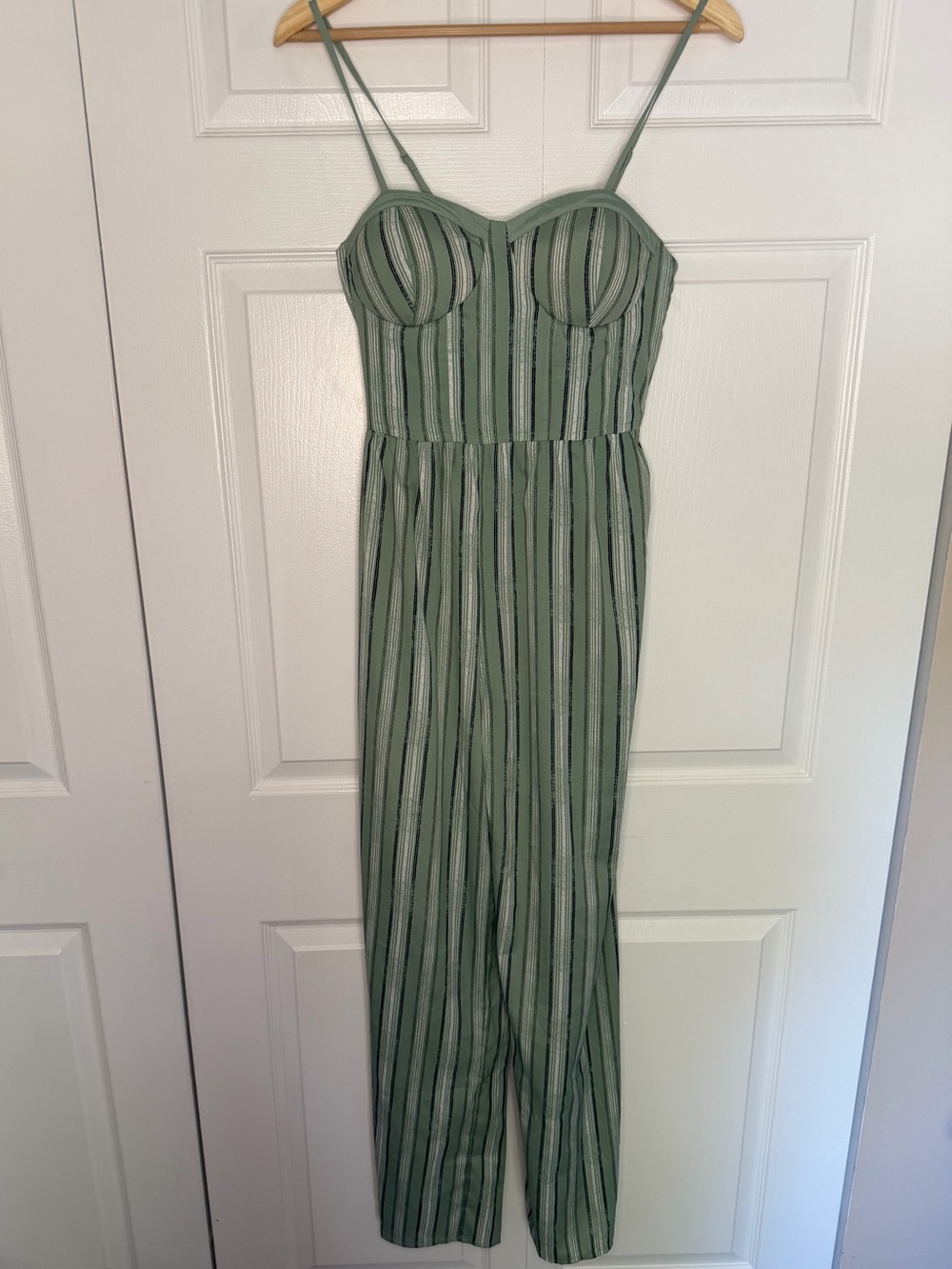 Band of Gypsies Jumpsuit Womens Size M Green Stripe Retro Bohemian Festival